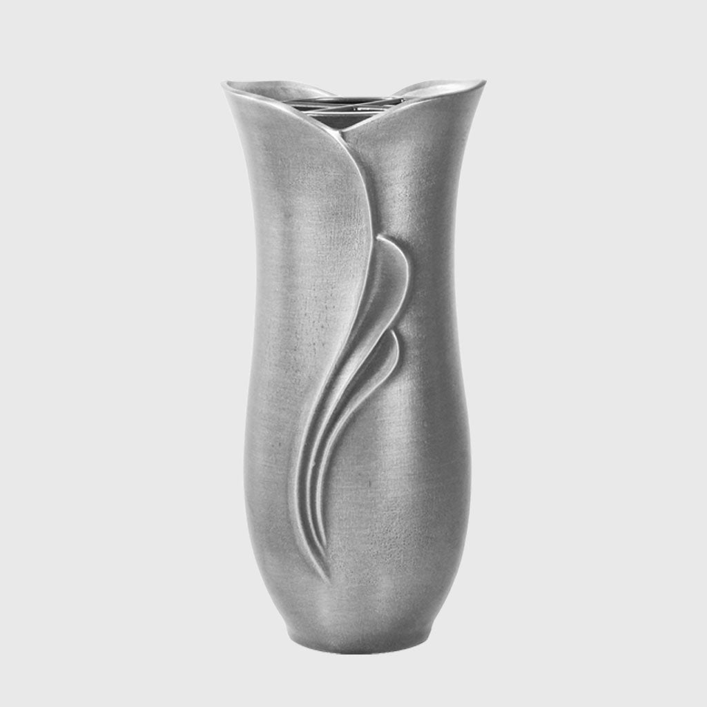 Aluminium Grabvase kaufen – elegante Vase mit geschwungenem Ornament für stilvollen Grabschmuck