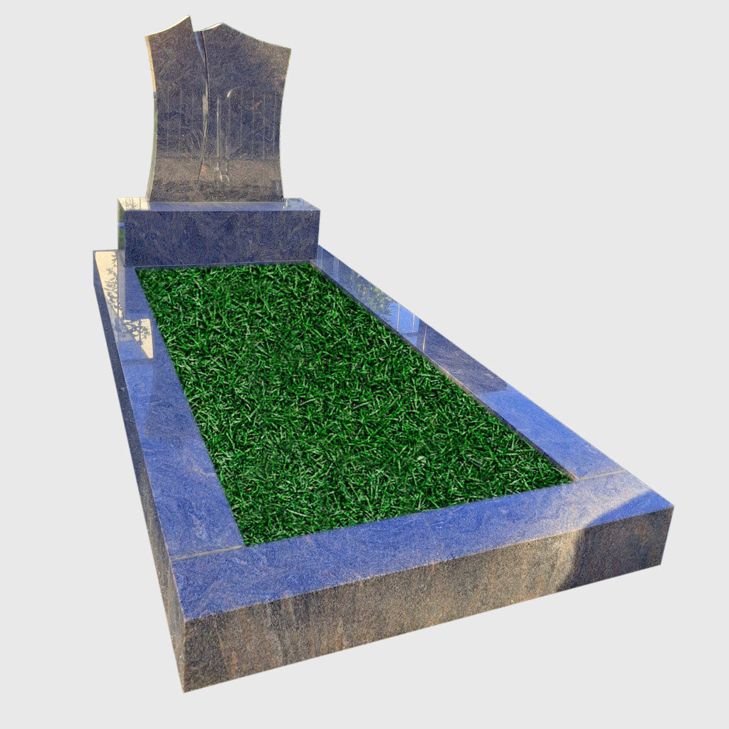 Himalaya Granit Grabanlage kaufen – stilvolles Einzelgrab mit polierter Umrandung und modernem Grabstein