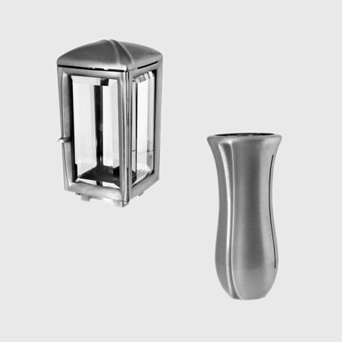 Set aus Laterne R5034 und Vase R6014 in Aluminium – passend zur Schale R2518 – Stone Lounge