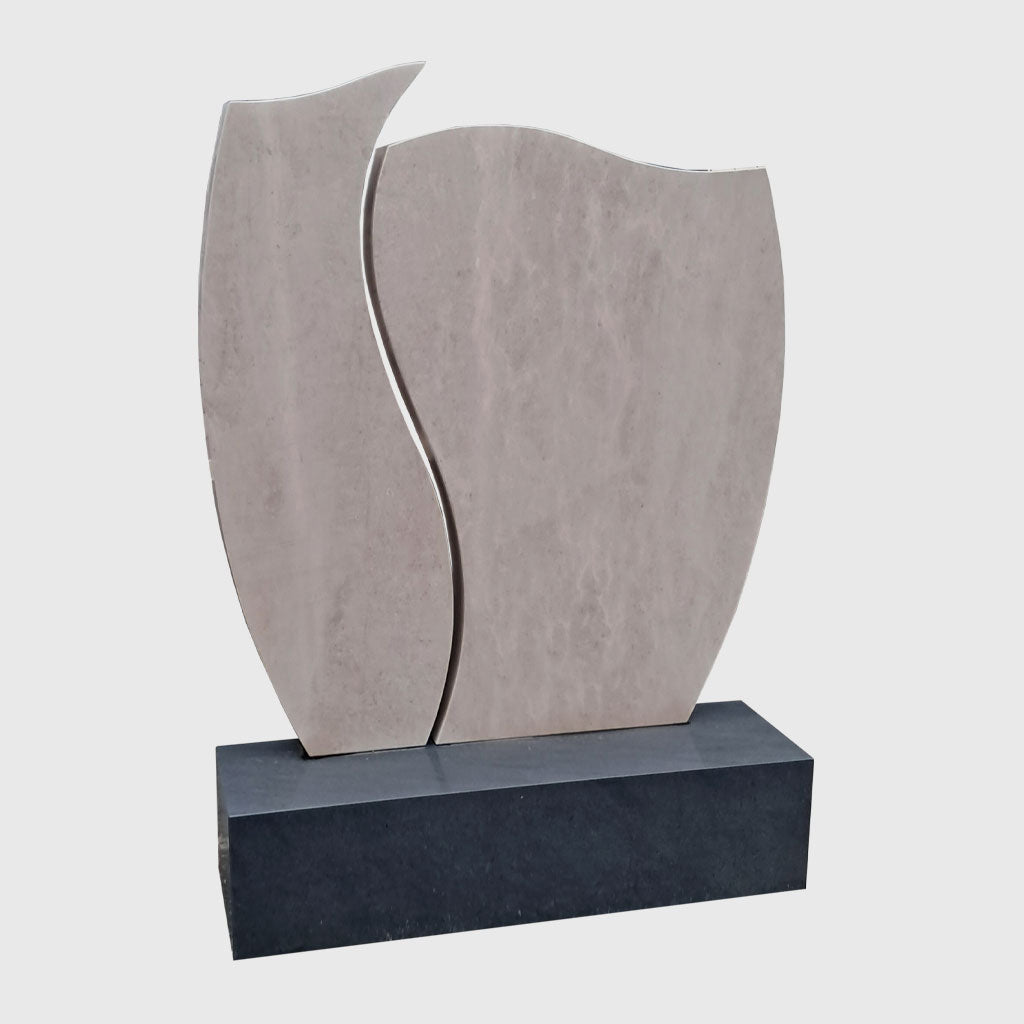Moderner Grabstein Ocean Beige Marmor mit Sockel aus Premium Black Granit