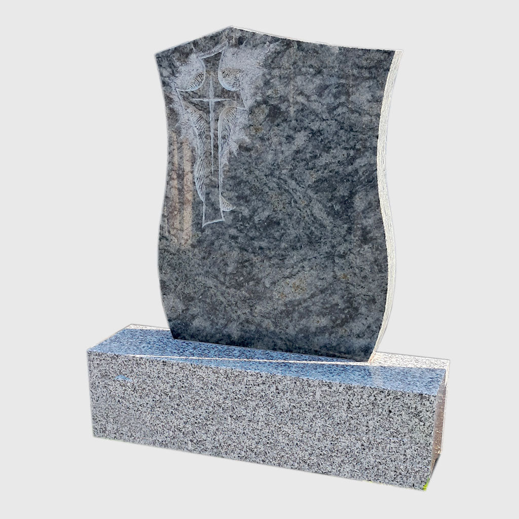 Grabstein aus Olive Green Granit mit seitlichem Kreuzornament – elegantes Grabmal aus Naturstein