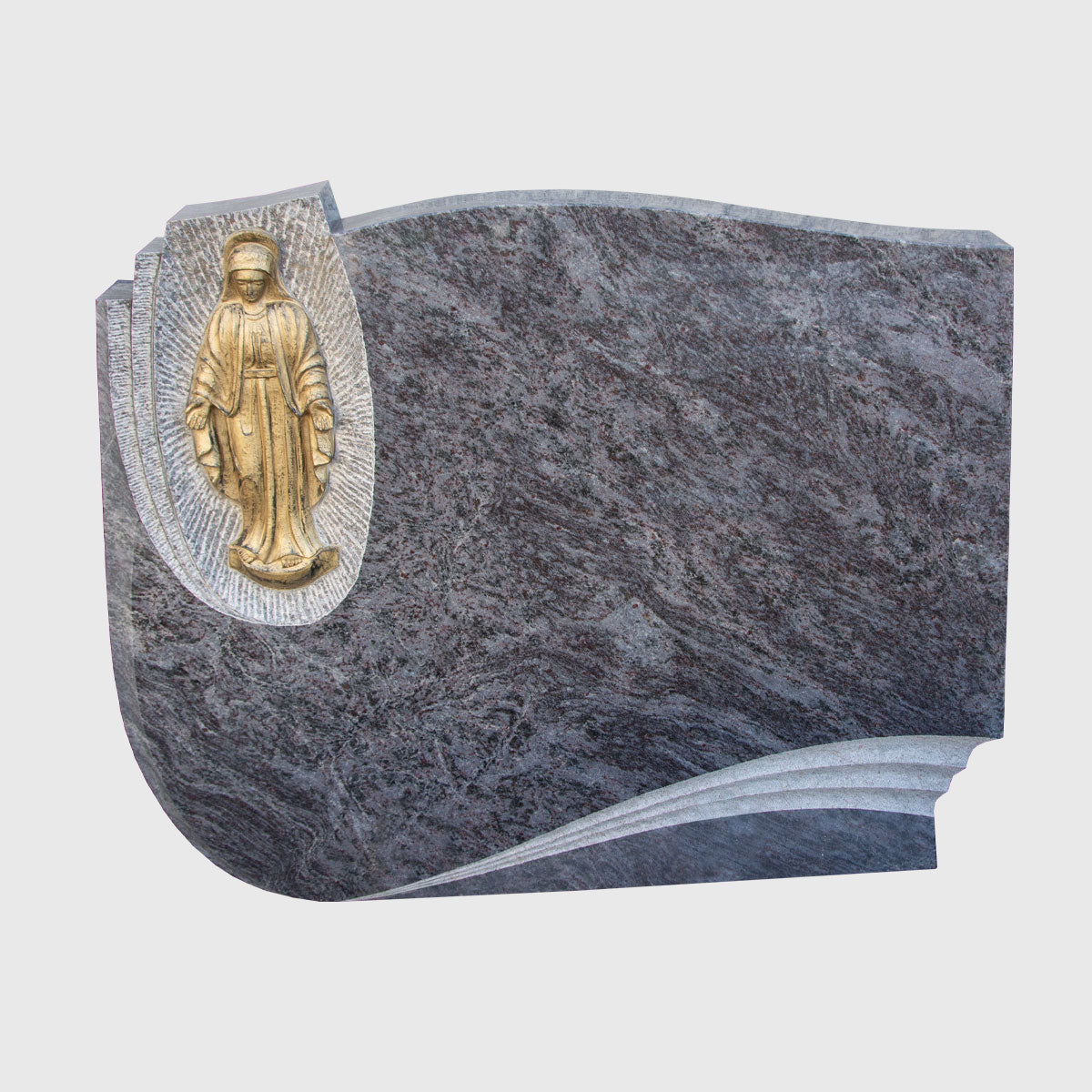 Breitformat Grabstein Orion Blue Granit mit vergoldeter Madonna für Doppelgräber