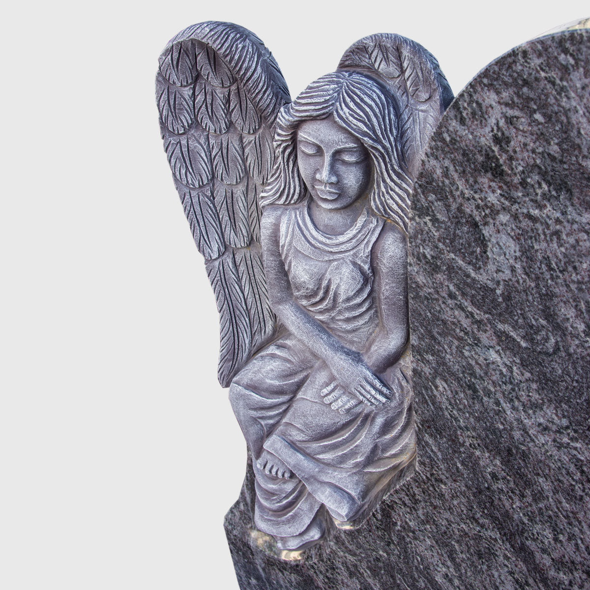 Grabstein aus Orion Blue Granit mit Engel-Skulptur