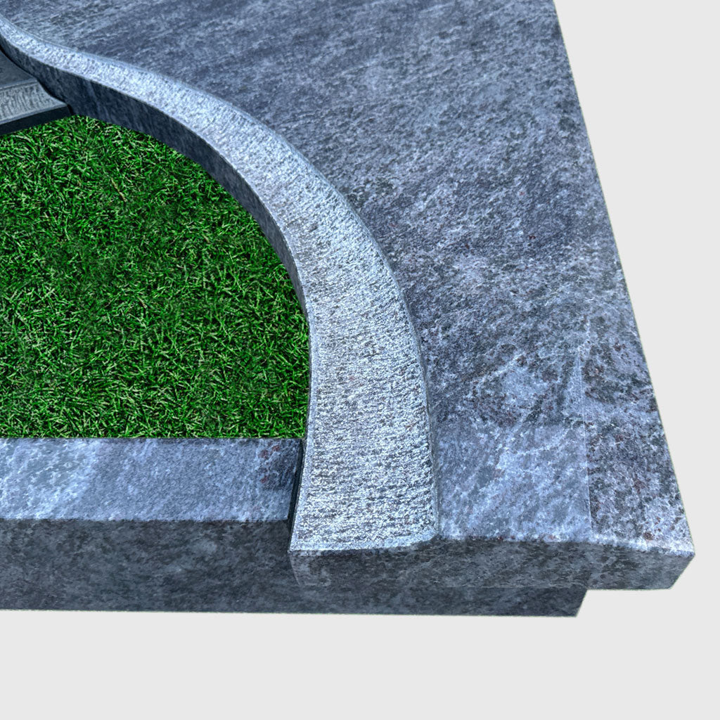 Urnengrabanlage aus Orion Blue und Premium Black Granit mit Edelstahlkreuz und Strass-Sternen – Stone Lounge