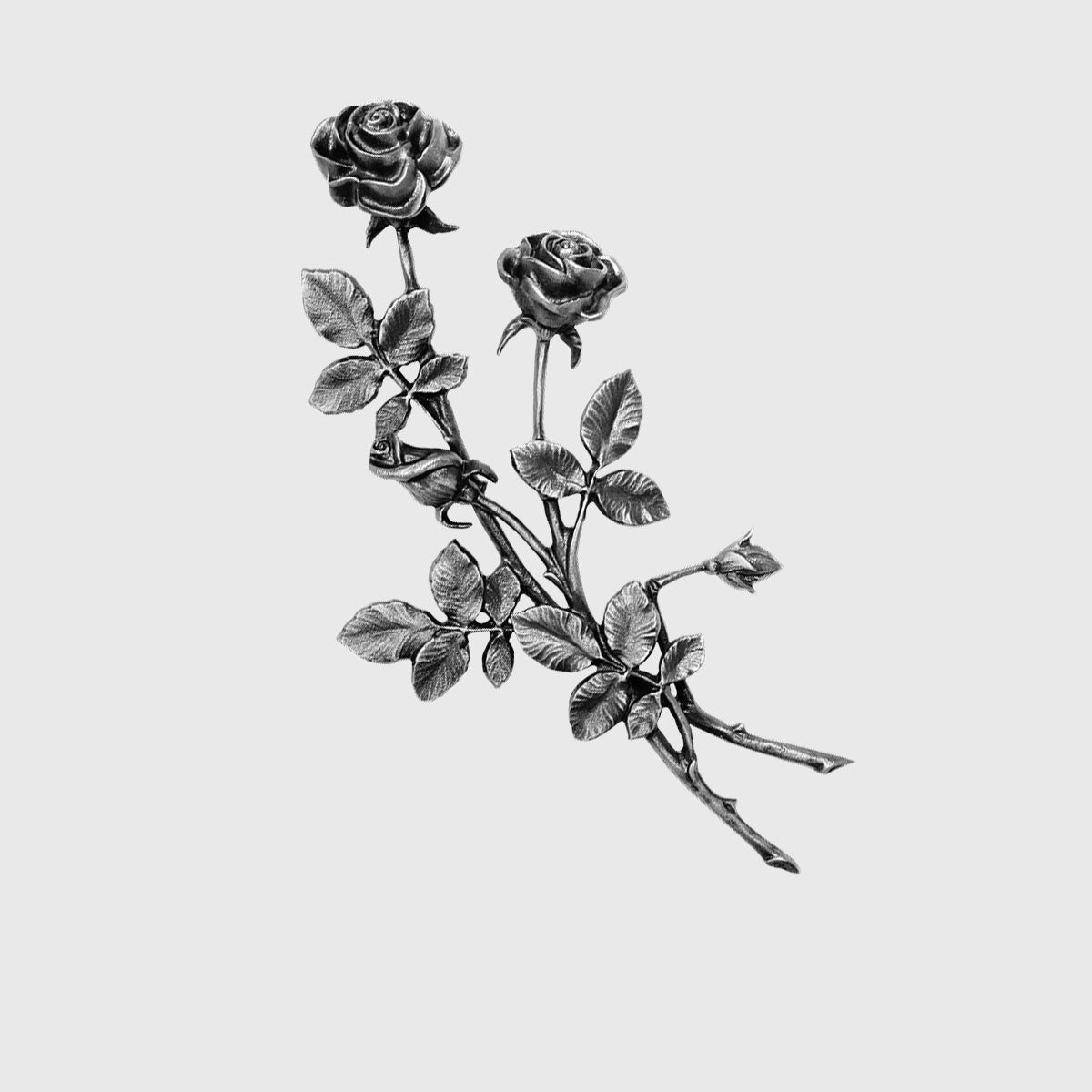 Rose mit zwei Blüten 35 cm aus Aluminium oder Bronze für Grabstein