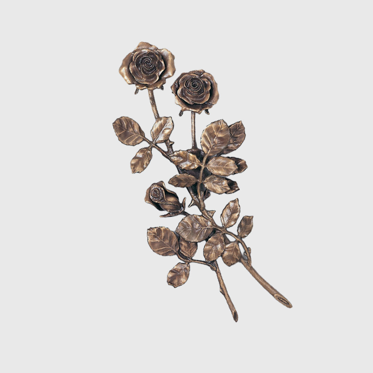 Bronze Rose mit zwei Blüten 47 cm plastisch gearbeitet für Grabstein