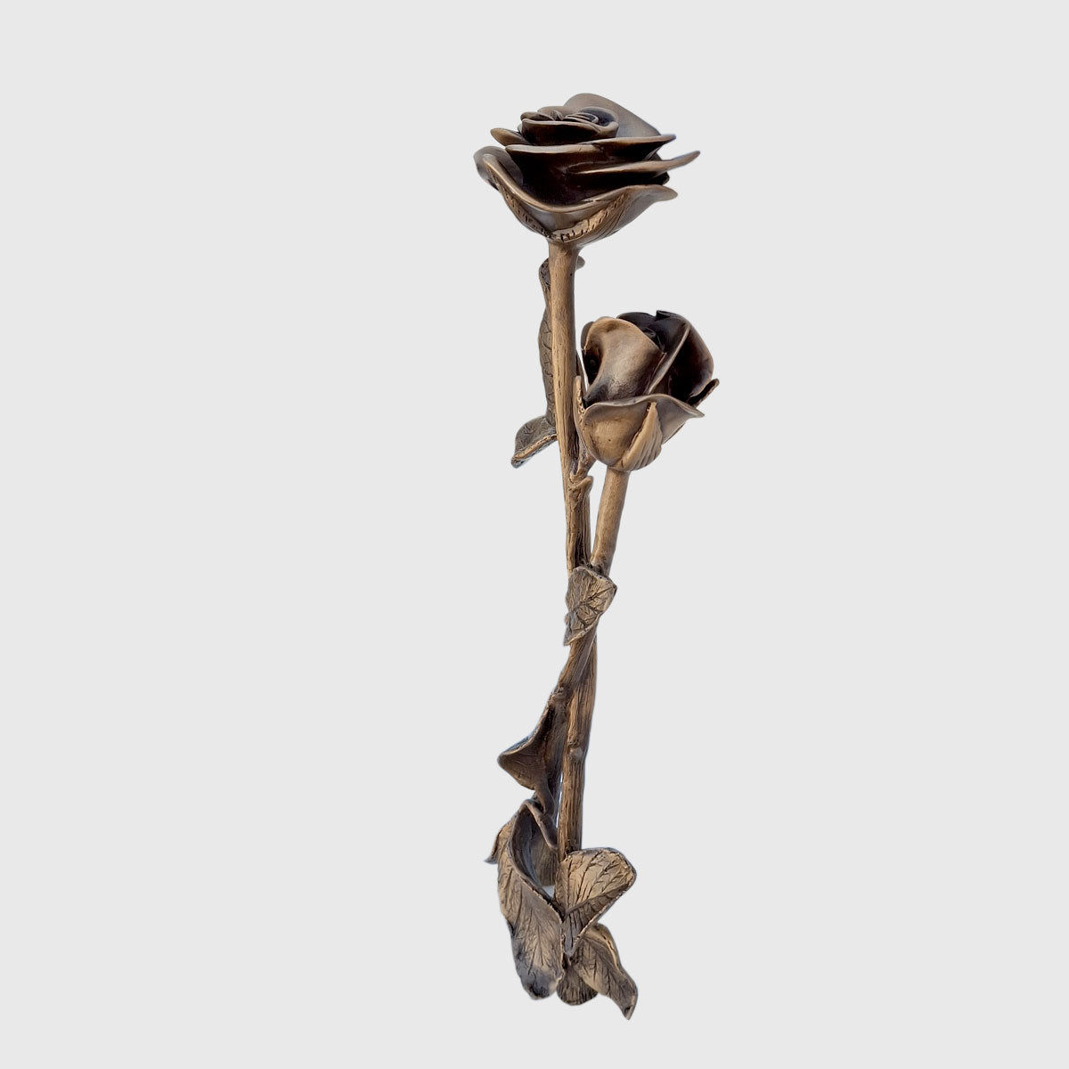 Bronze Rose für Grabstein – edler Grabschmuck aus Bronze mit Blättern und Knospe