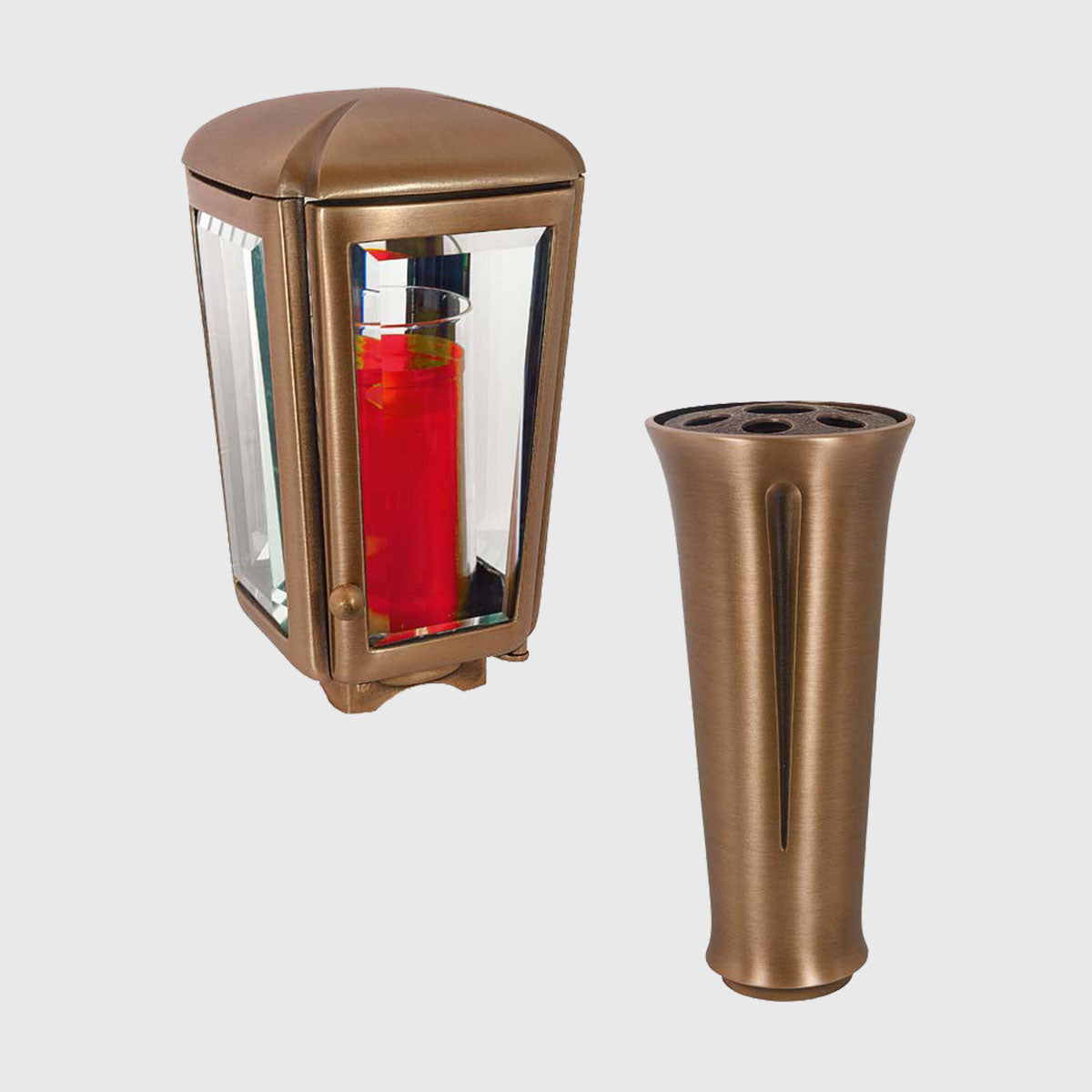 Set aus Grablaterne W/110 und Grabvase W/410 in Bronze – edles wetterfestes Grabschmuck Ensemble
