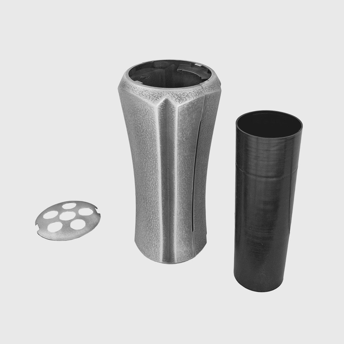 Silberfarbene Grabvase aus Aluminium, 26 cm hoch und 11 cm Durchmesser