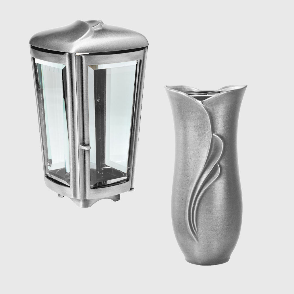 Set Laterne AL2030 und Vase 2129 aus Aluminium – edler Grabschmuck