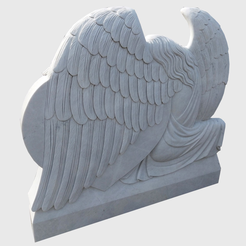 Marmor Grabstein Marble White mit plastischem Engel und Herz