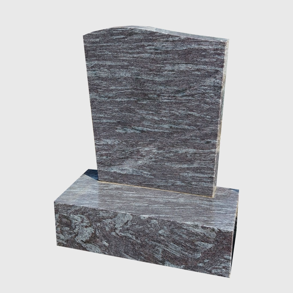 Urnengrabstein Orion Blue Granit mit seitlichem Dach und Sockel