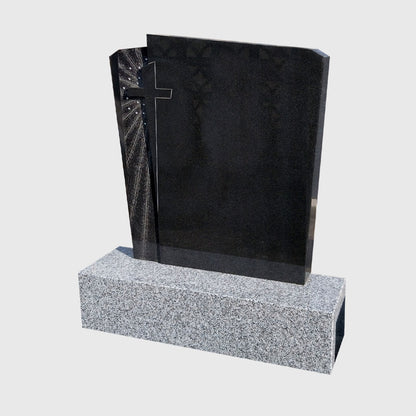 Grabstein aus Premium Black Granit mit Tarn Granit Sockel