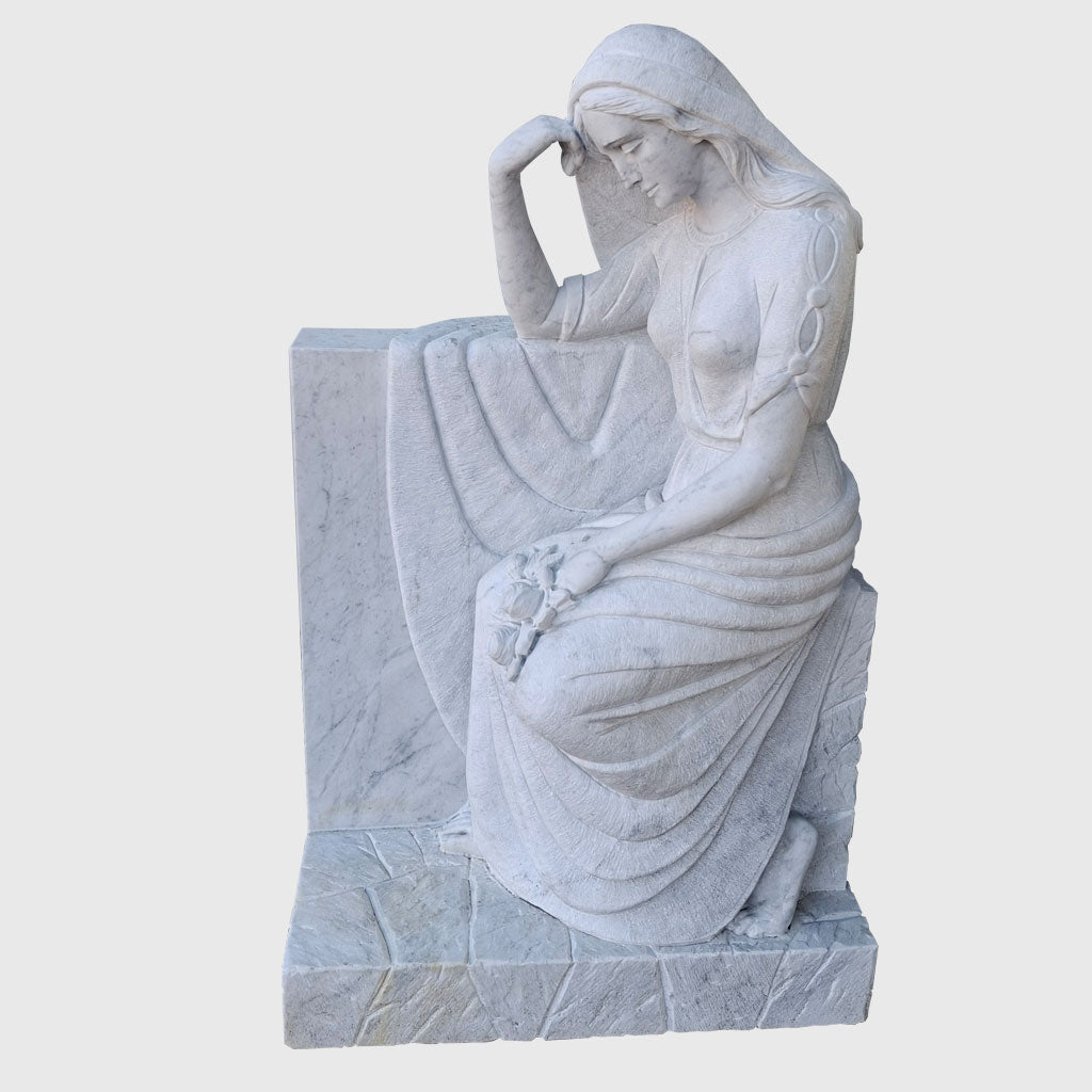 Carrara Marmor Skulptur „Trauernde Frau“ – Grabmal &amp; Gedenkstatue