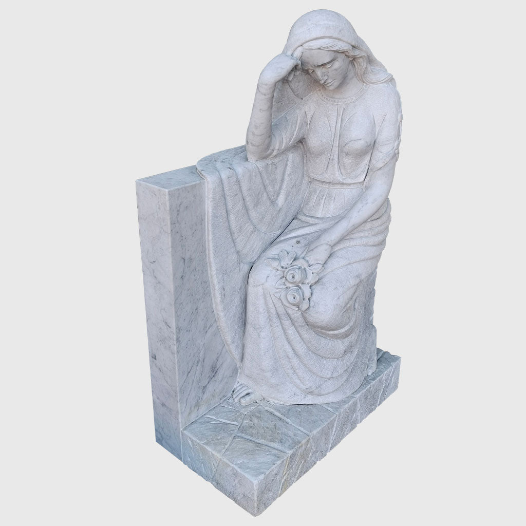 Carrara Marmor Skulptur „Trauernde Frau“ – Grabmal &amp; Gedenkstatue
