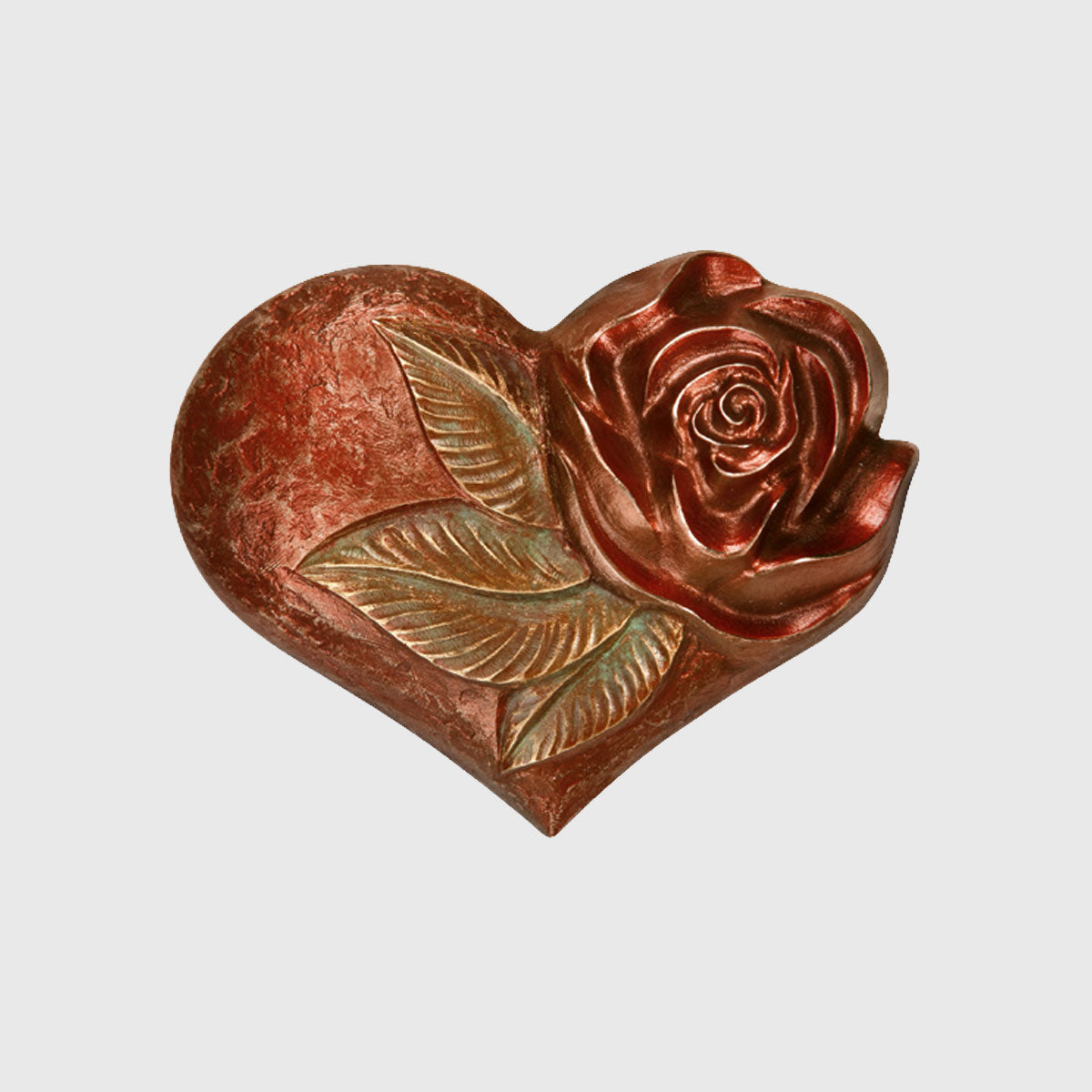 Bronze Grabornament Herz mit Rose coloriert für Grabstein Grabdekoration