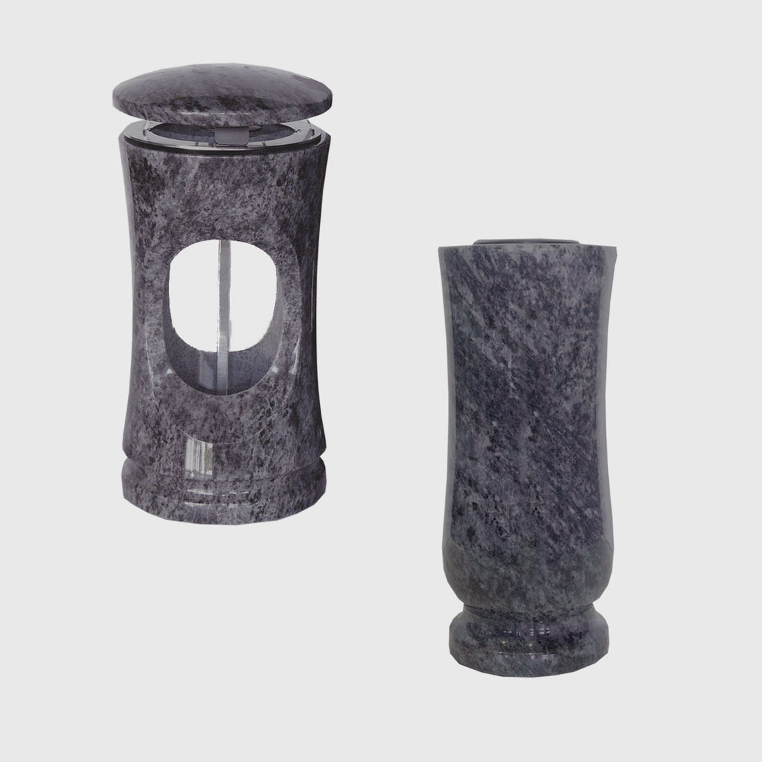 Grablaterne und Grabvase aus Orion Blue Granit, wetterfest &amp; pflegeleicht, Tipp Kombination mit Pflanzschale Orion Blue – Stone Lounge