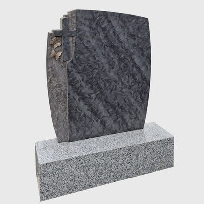 Grabstein aus Matrix Granit mit Kreuz und Blättern in Bronzeton – Stone Lounge