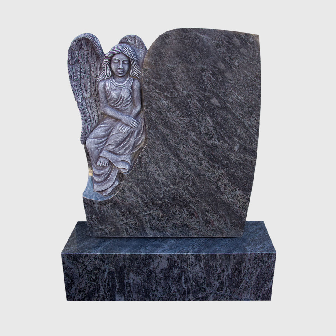 Denkmal aus Orion Blue Granit mit plastisch gearbeitetem Engel