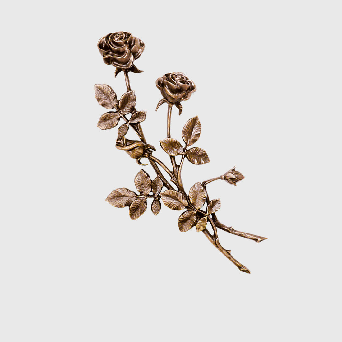 Rose mit zwei Blüten 35 cm aus Aluminium oder Bronze für Grabstein