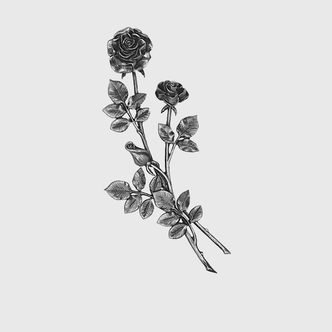 Rose mit zwei Blüten 47 cm aus Aluminium oder Bronze für Grabstein