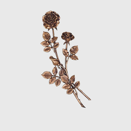 Rose mit zwei Blüten 47 cm aus Aluminium oder Bronze für Grabstein