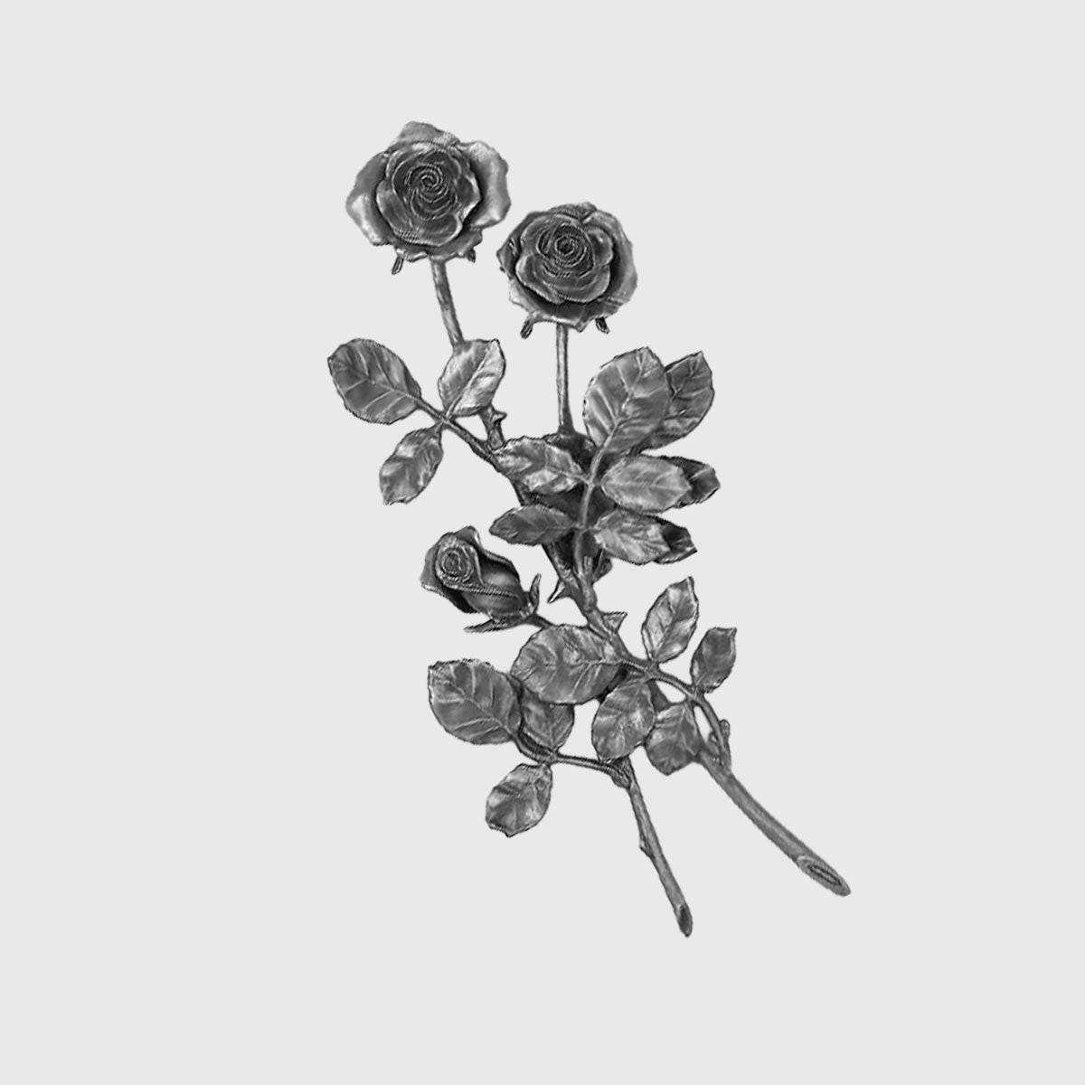 Bronze Rose mit zwei Blüten 47 cm plastisch gearbeitet für Grabstein