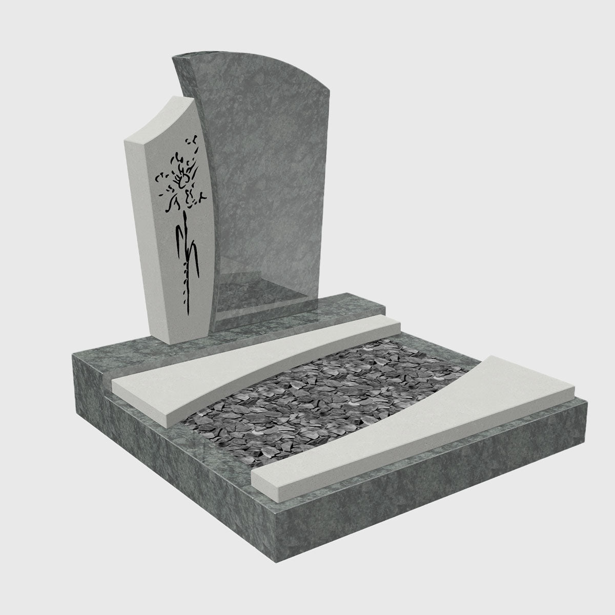 Urnengrabanlage aus Olive Green Granit und New White Kompositstein kaufen – stilvolles Grabmal mit modernem Design