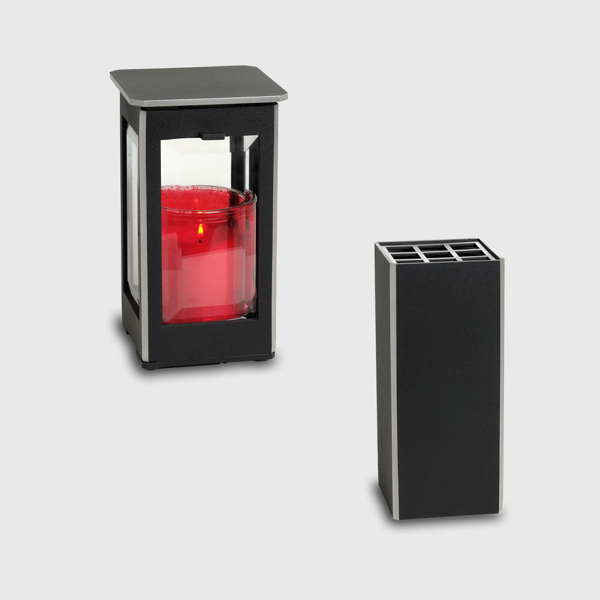 Aluminium Urnenlaterne AL897 und Urnenvase AV4897 modernes Set