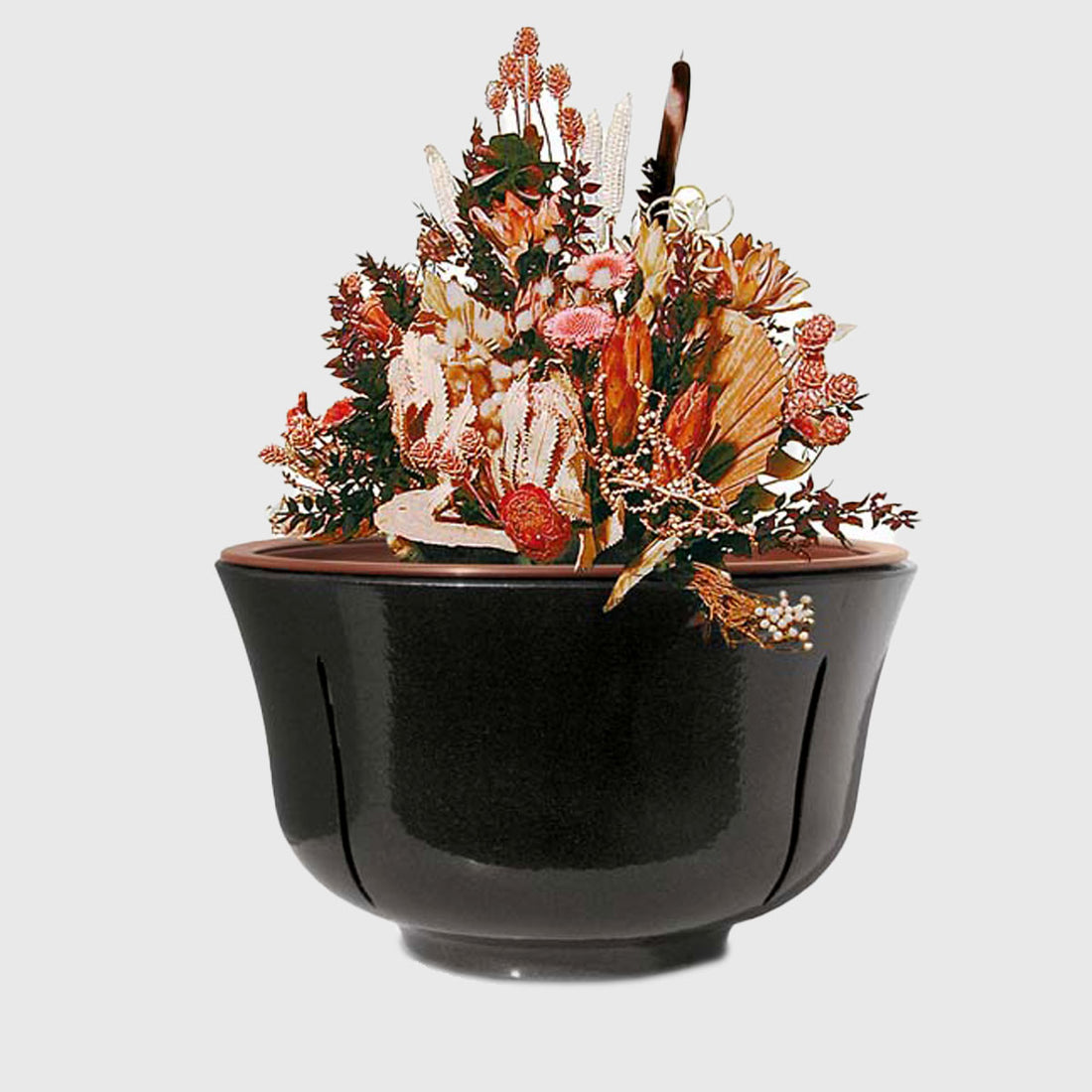 Schale W/609 in Brilliantschwarz mit 38 cm Durchmesser – edle Blumenschale für die Grabgestaltung