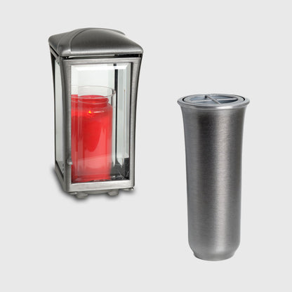 Grablaterne W147 und Grabvase AV446 als Set in Aluminium