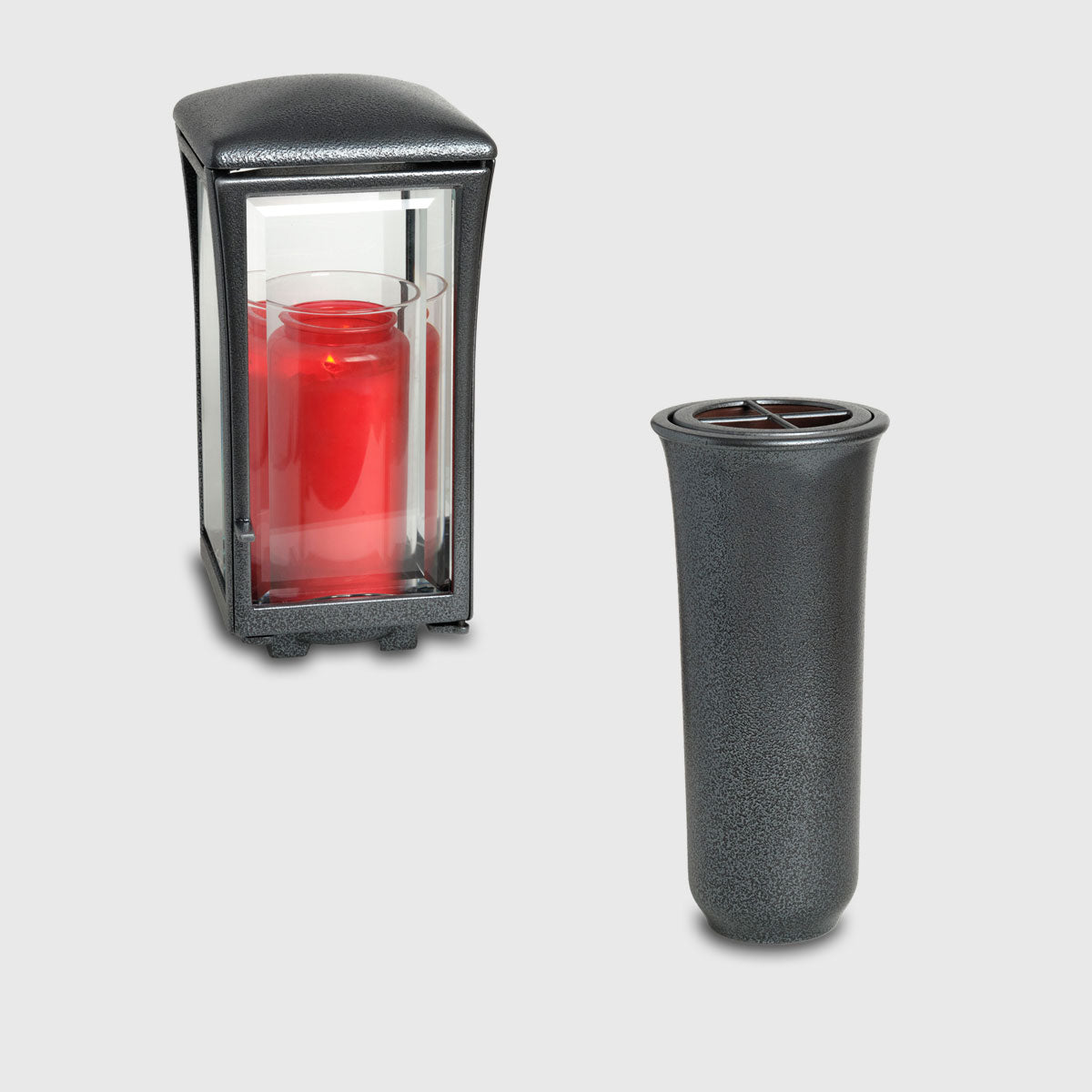 Laterne und Vase Set in Anthrazit Grau BL146G und BV446G passend für moderne Grabanlagen