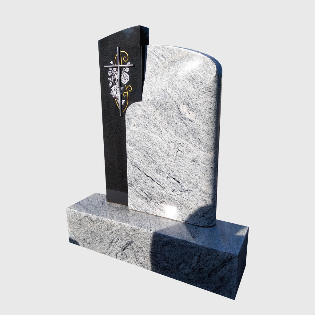 Grabstein und Sockel aus Viscount White- und Premium Black Granit