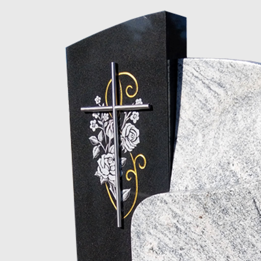 Grabstein und Sockel aus Viscount White- und Premium Black Granit