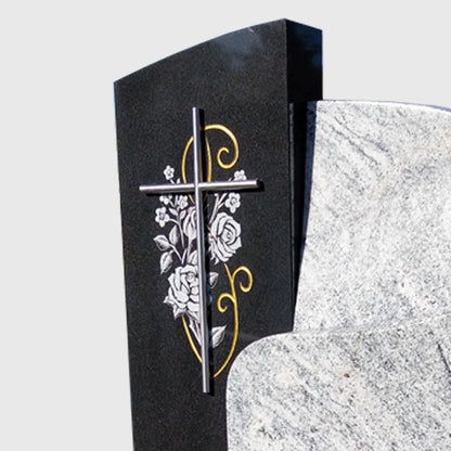 Grabstein und Sockel aus Viscount White- und Premium Black Granit