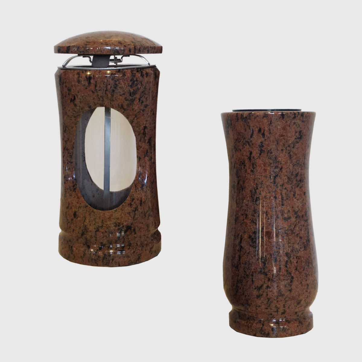 Laterne und Vase Set aus Vanga Red Granit